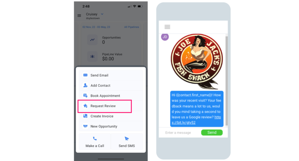 Gohighlevel conversation AI automatically requesting and growing reviews for local business
