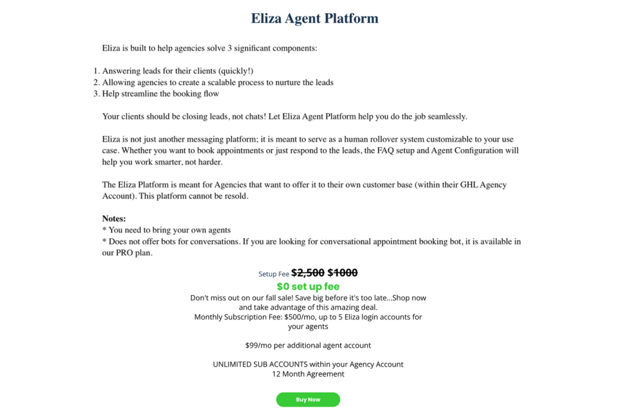 showing what the eliza agent is in gohighlevel