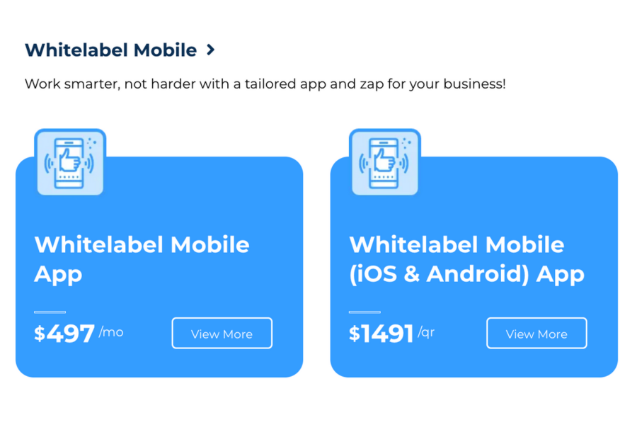gohighlevel whitelabel mobile app plans for IOS and Android