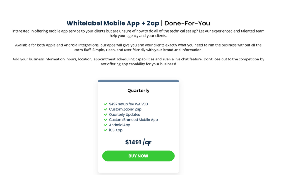 whitelabel mobile app done for you service quarterly subscription